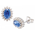 Sterling Silver, Ceylon Sapphire & Diamond Earrings